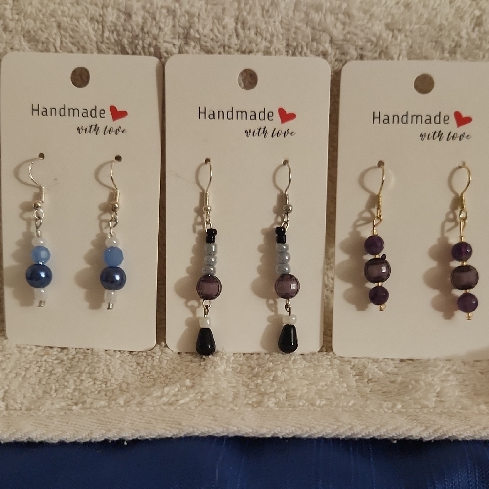 Beaded Earrings Set - Blue, Black, Purple